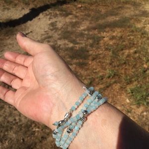 Gemstone white quartz and aquamarine wrap bracelet